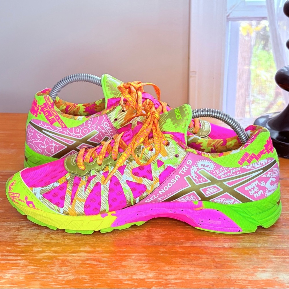 Asics Women's Neon Pink Yellow Green Running Shoes - Picture 8 of 16